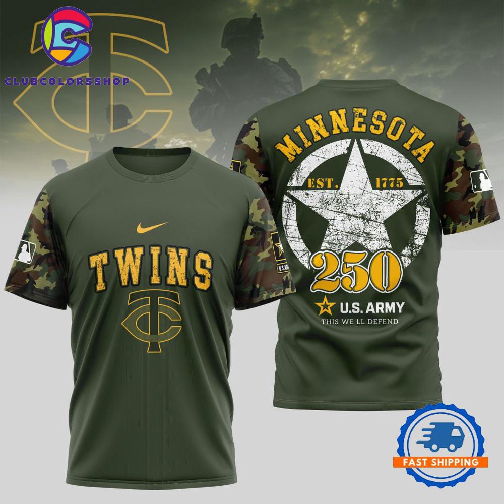 MLB Minnesota Twins US Army 250th Birthday Design 3D T Shirt