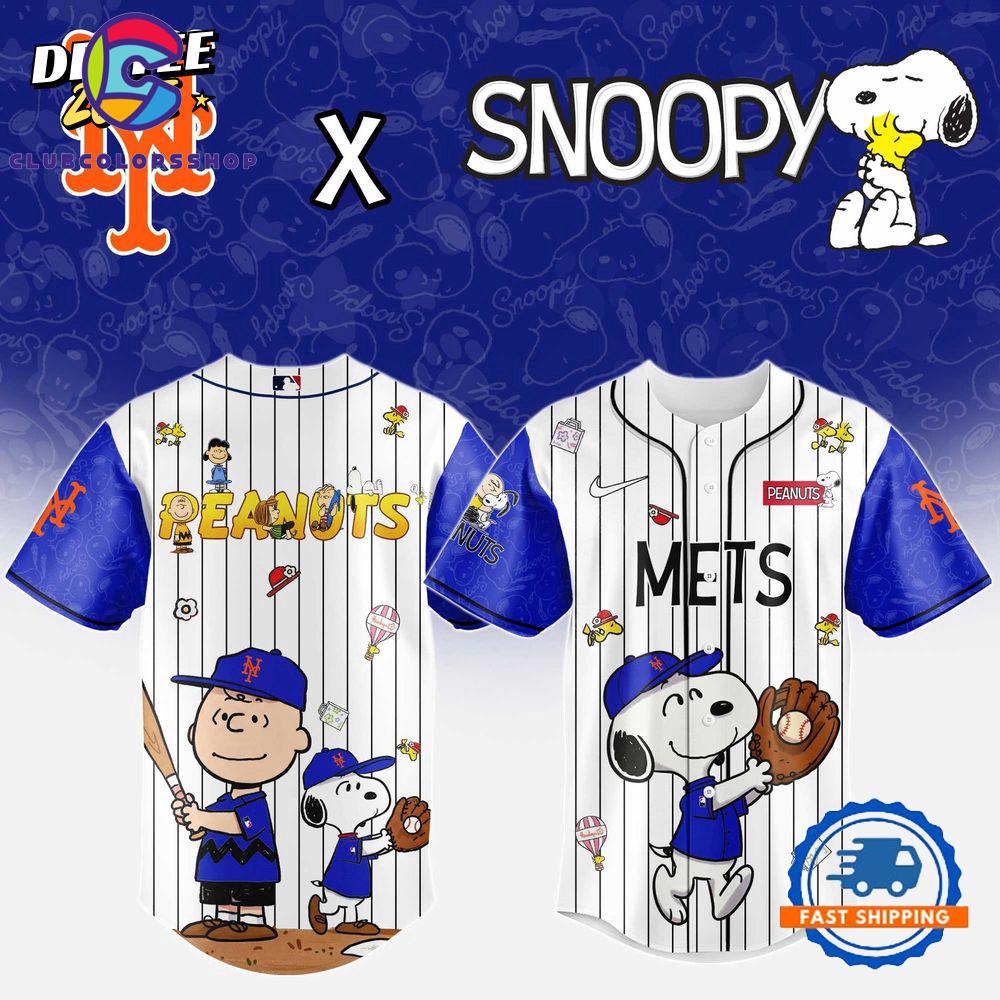 MLB New York Mets Snoopy Peanuts 75th Anniversary Baseball Jersey