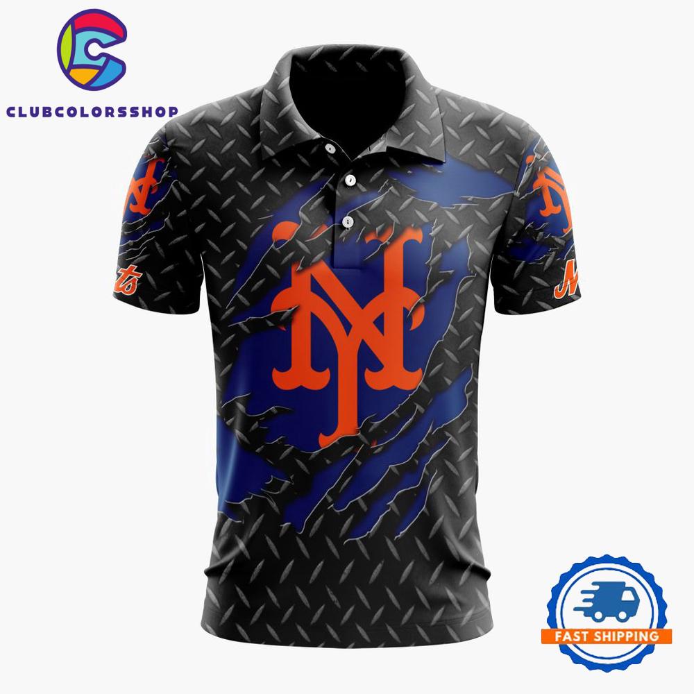 MLB New York Mets Special Black Metal Design Polo Shirt