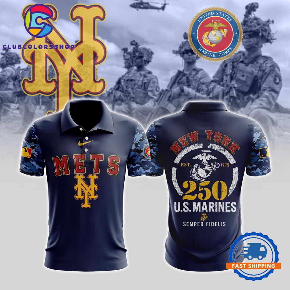 MLB New York Mets Special USMC 250th Birthday Design Polo Shirt