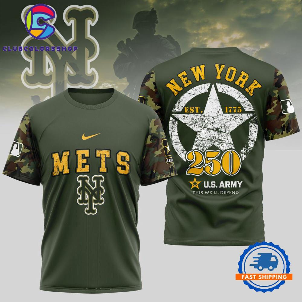 MLB New York Mets US Army 250th Birthday Design 3D T Shirt