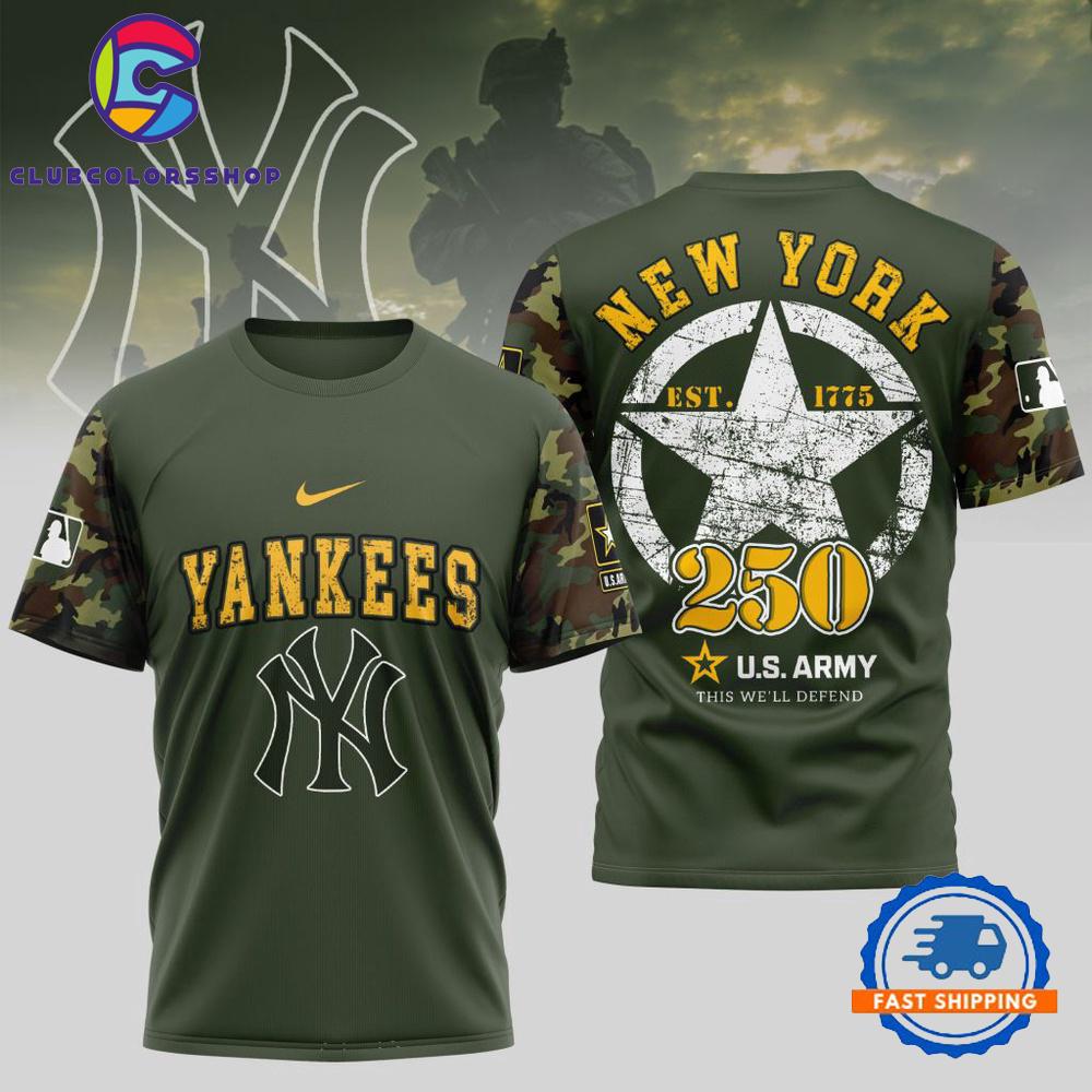 MLB New York Yankees US Army 250th Birthday Design 3D T Shirt