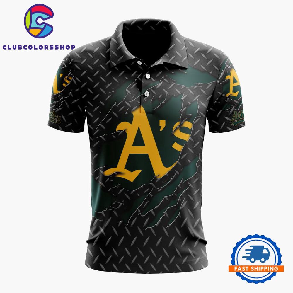 MLB Oakland Athletics Special Black Metal Design Polo Shirt