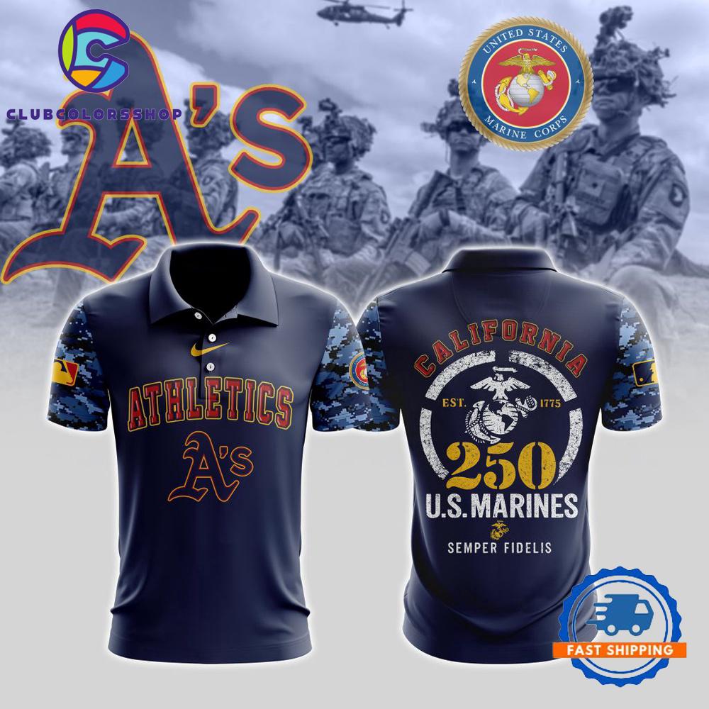 MLB Oakland Athletics Special USMC 250th Birthday Design Polo Shirt