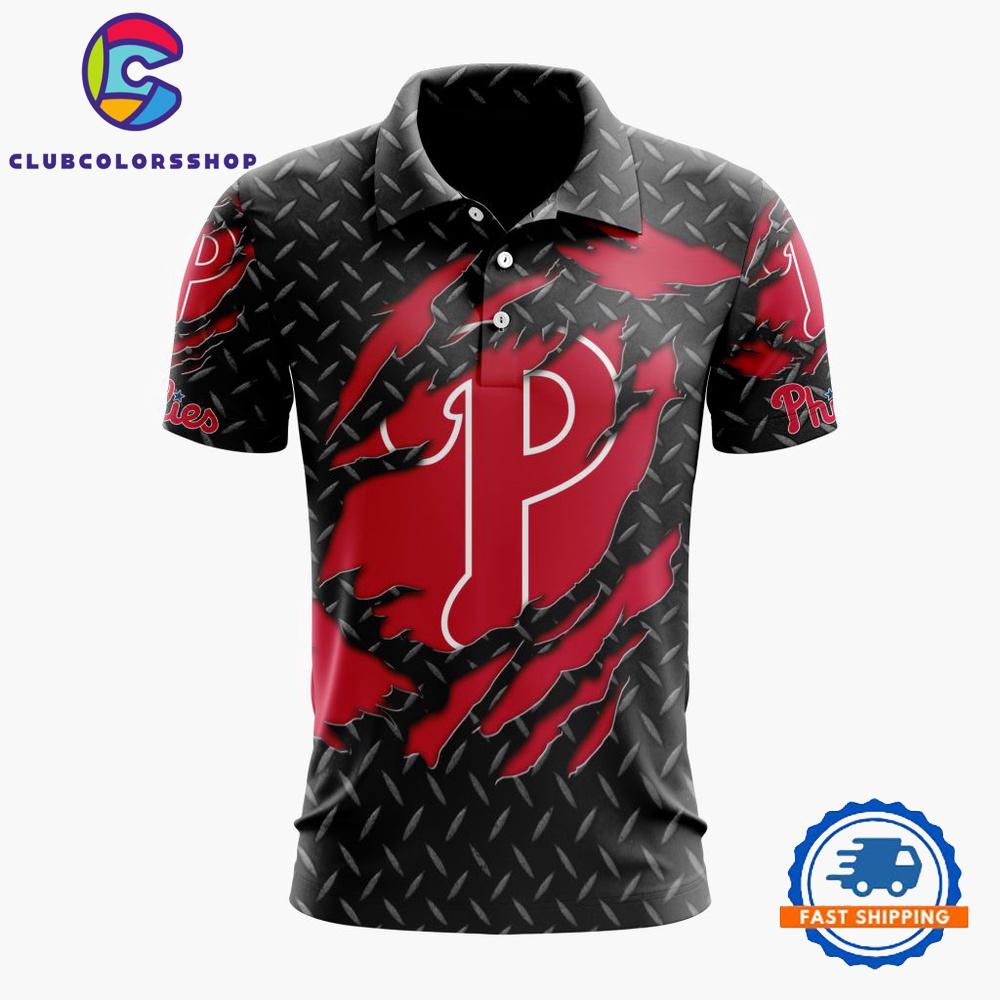 MLB Philadelphia Phillies Special Black Metal Design Polo Shirt