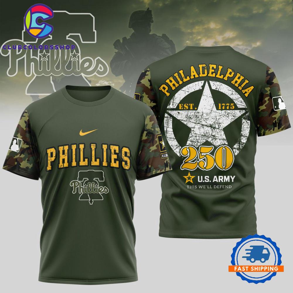 MLB Philadelphia Phillies US Army 250th Birthday Design 3D T Shirt