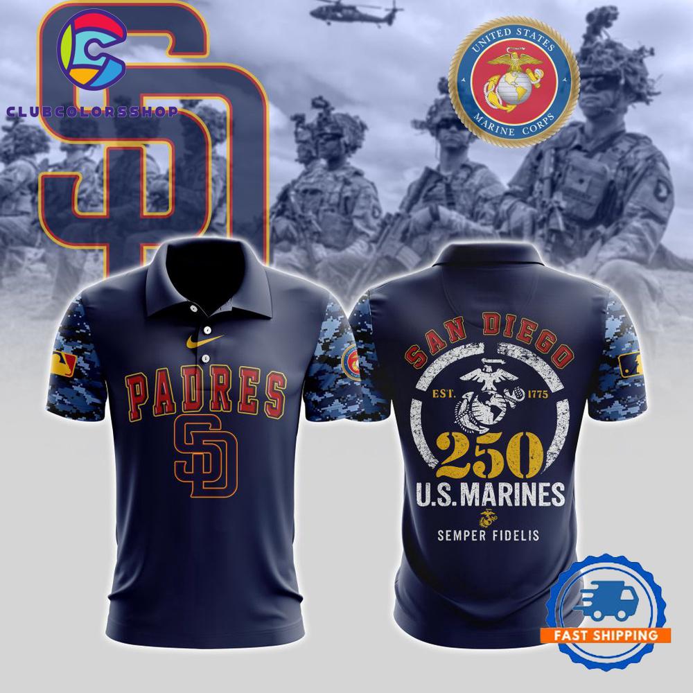 MLB San Diego Padres Special USMC 250th Birthday Design Polo Shirt