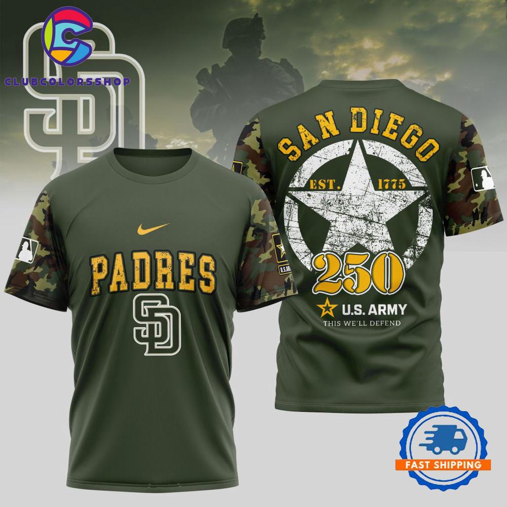 MLB San Diego Padres US Army 250th Birthday Design 3D T Shirt