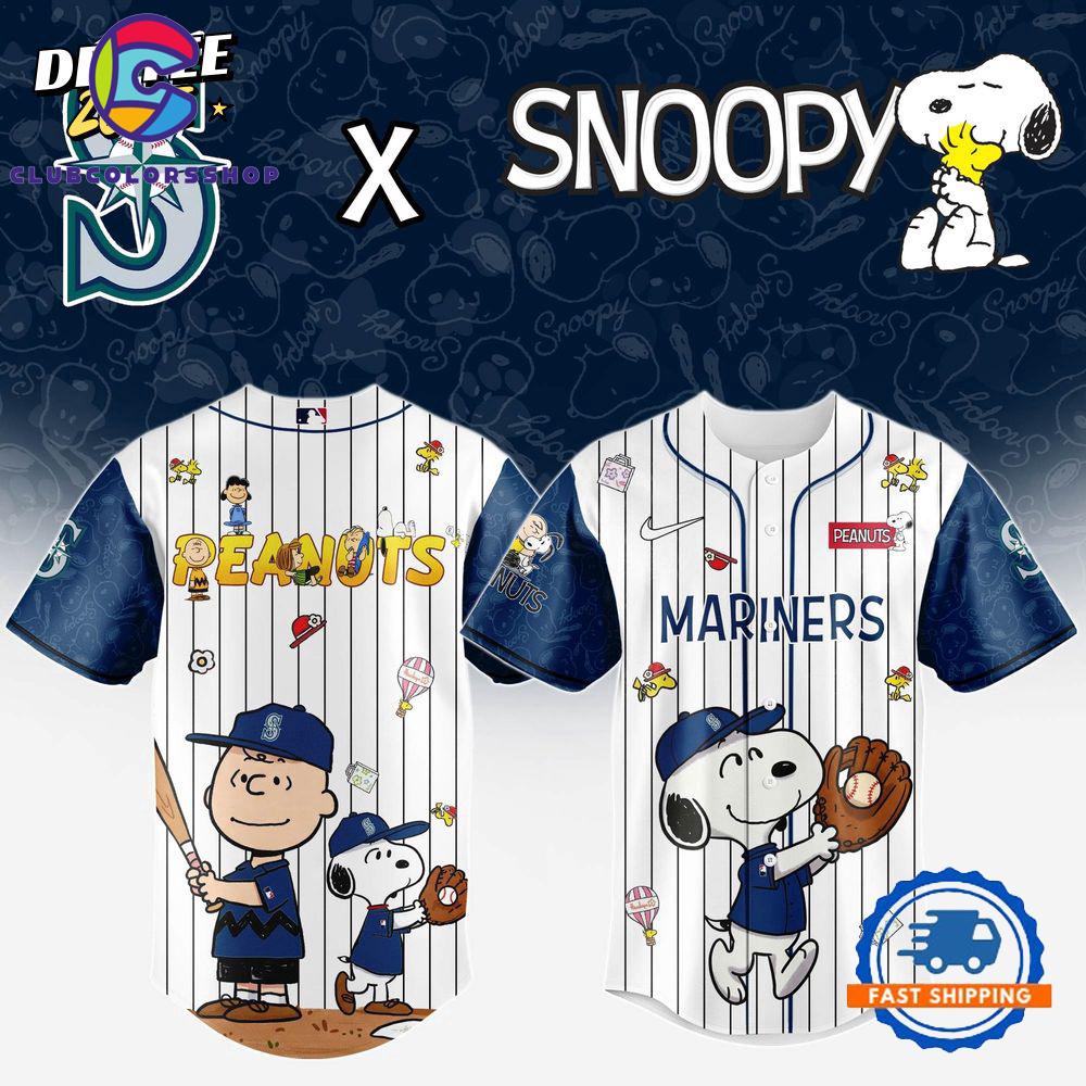 MLB Seattle Mariners Snoopy Peanuts 75th Anniversary Baseball Jersey
