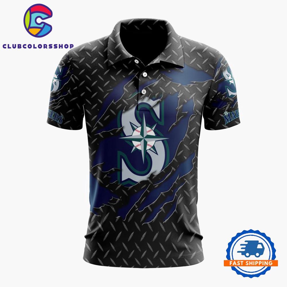 MLB Seattle Mariners Special Black Metal Design Polo Shirt