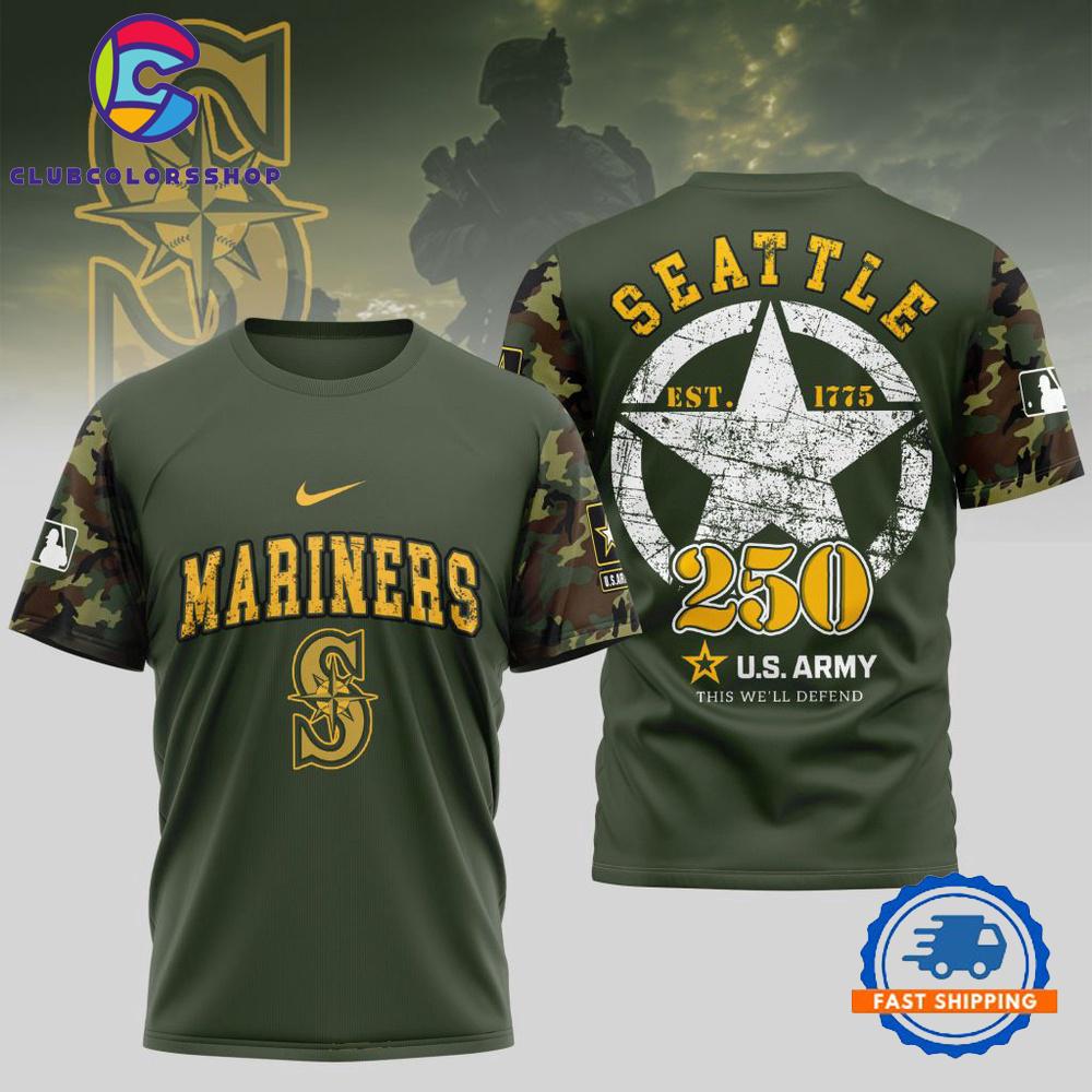 MLB Seattle Mariners US Army 250th Birthday Design 3D T Shirt