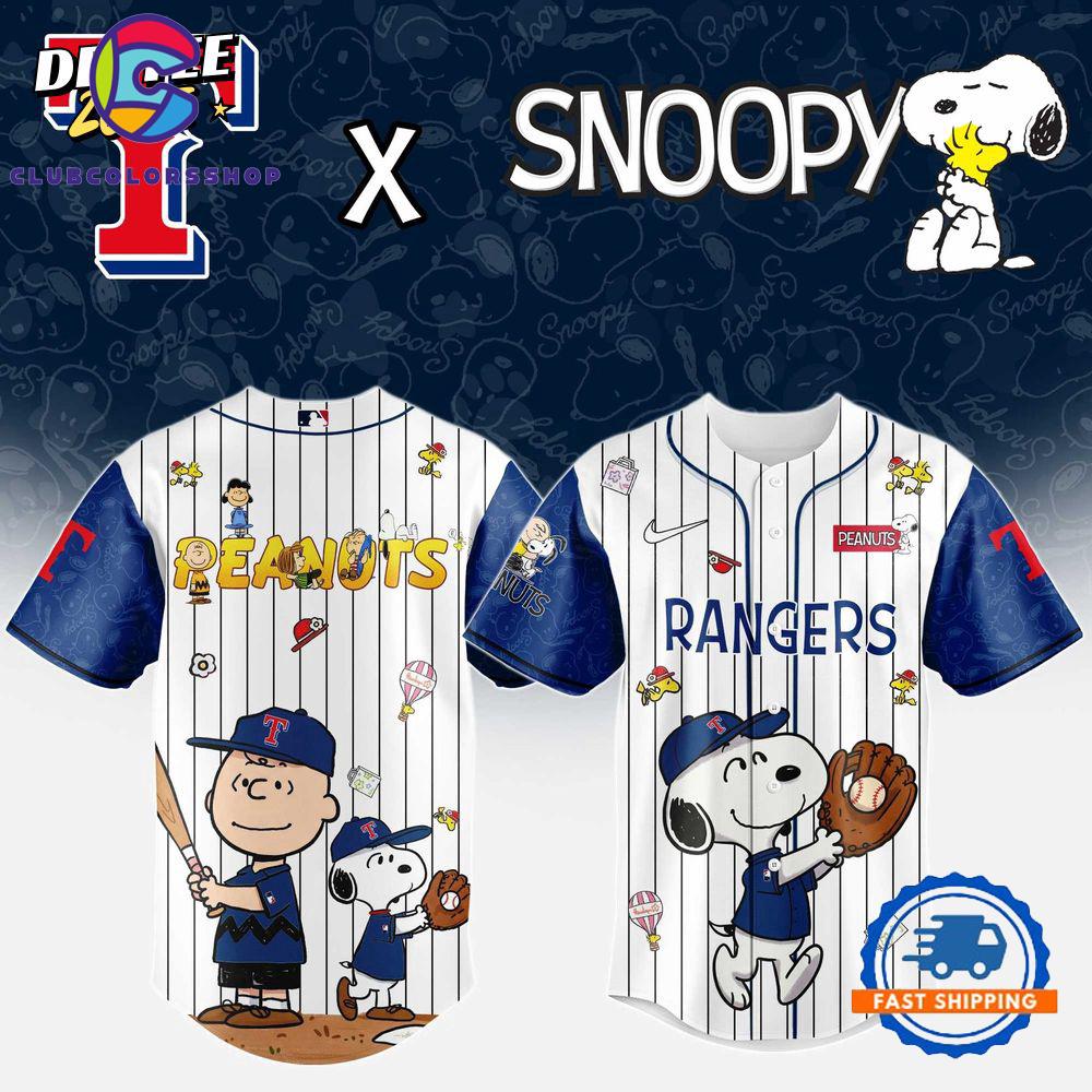 MLB Texas Rangers Snoopy Peanuts 75th Anniversary Baseball Jersey