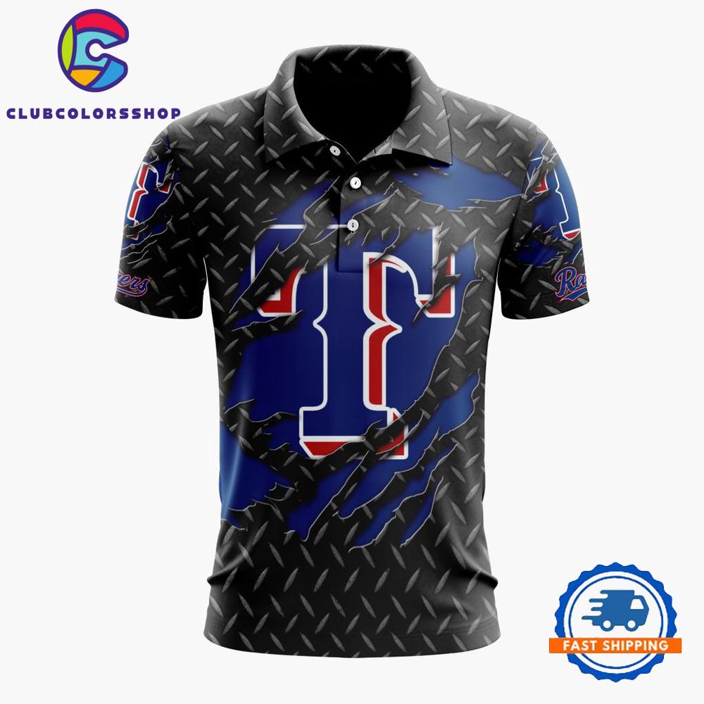 MLB Texas Rangers Special Black Metal Design Polo Shirt