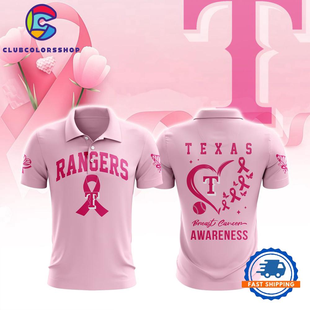 MLB Texas Rangers Special Pink Breast Cancer Awareness Polo Shirt