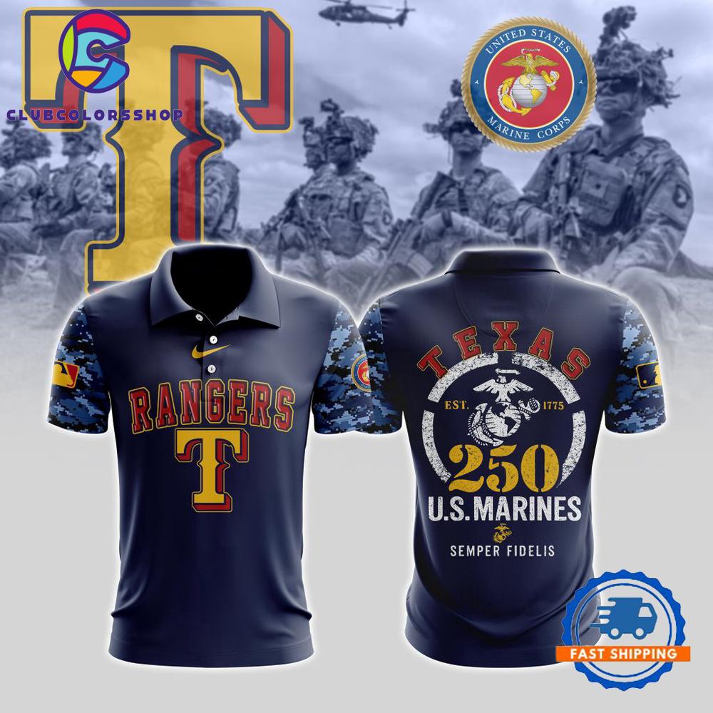 MLB Texas Rangers Special USMC 250th Birthday Design Polo Shirt
