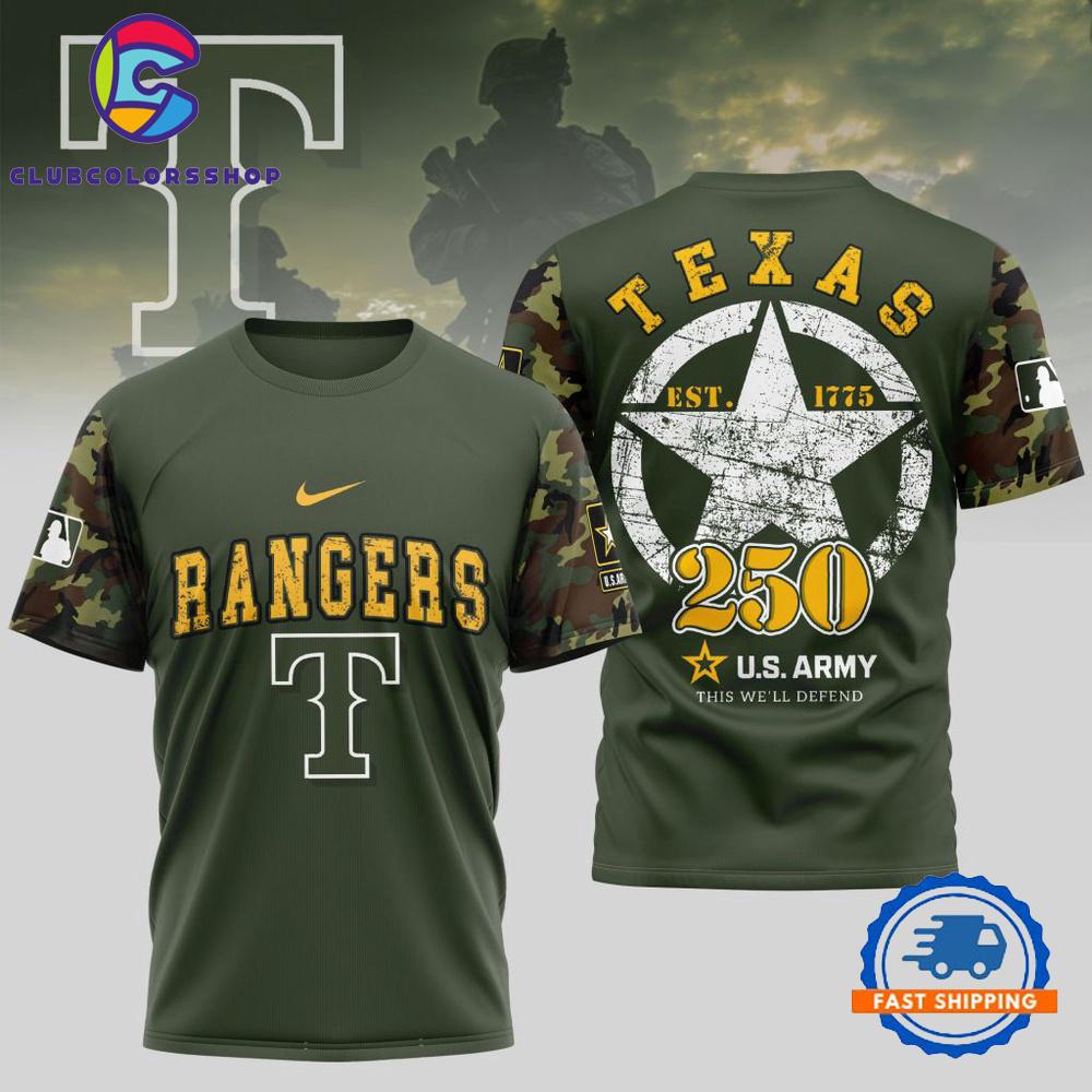 MLB Texas Rangers US Army 250th Birthday Design 3D T Shirt
