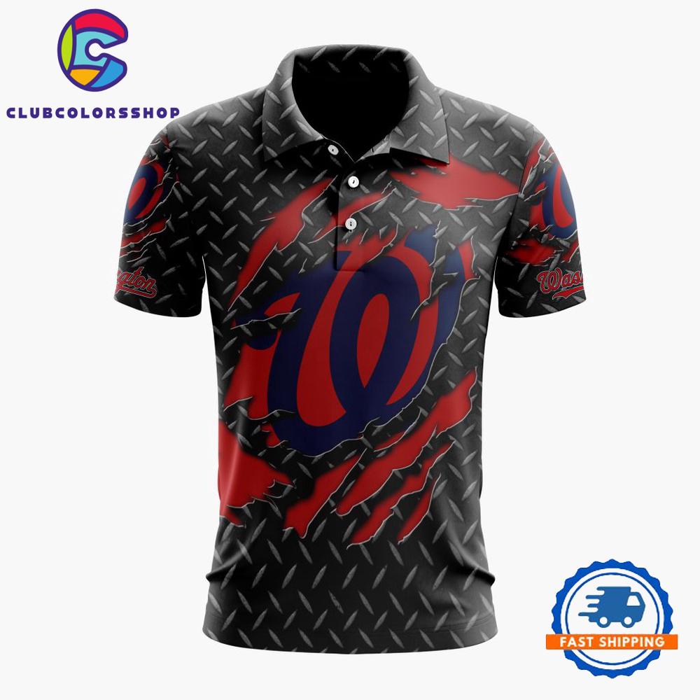 MLB Washington Nationals Special Black Metal Design Polo Shirt