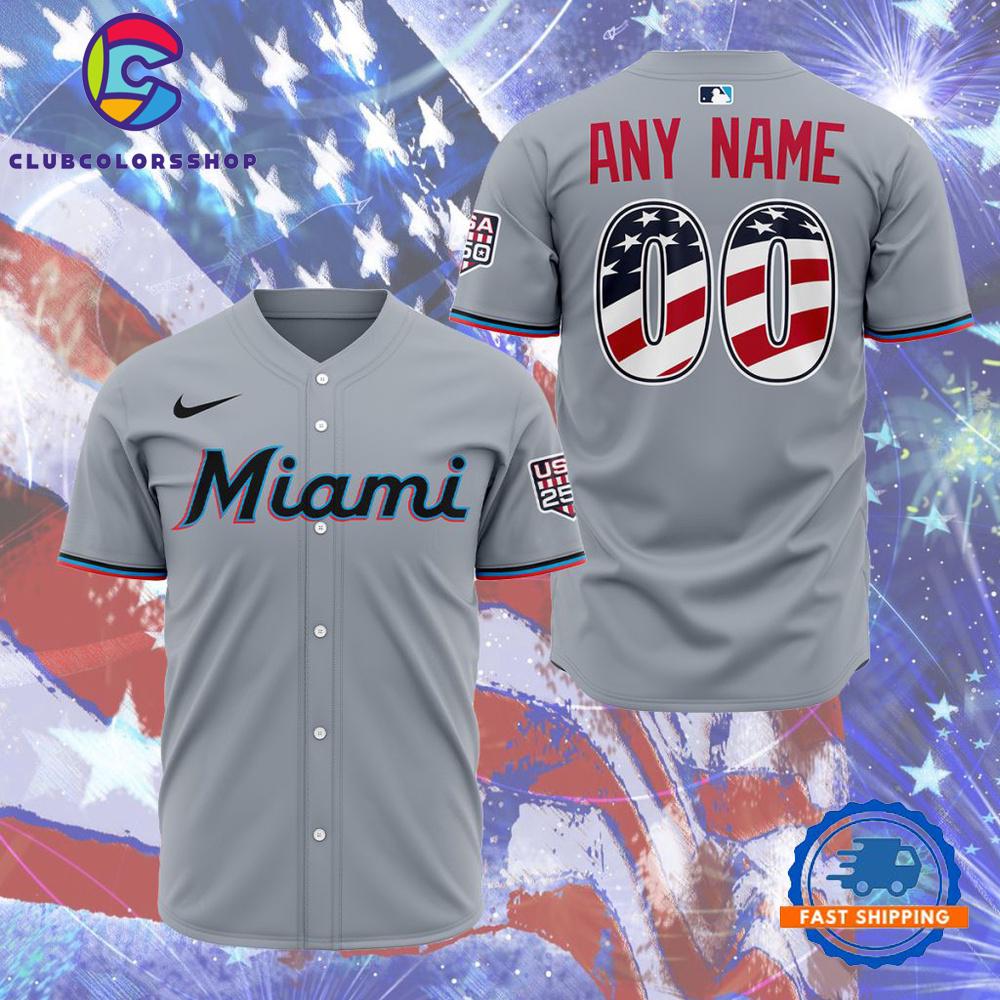 MLB Miami Marlins Personalized 2026 Stars And Stripes 4th Of July Baseball Jersey