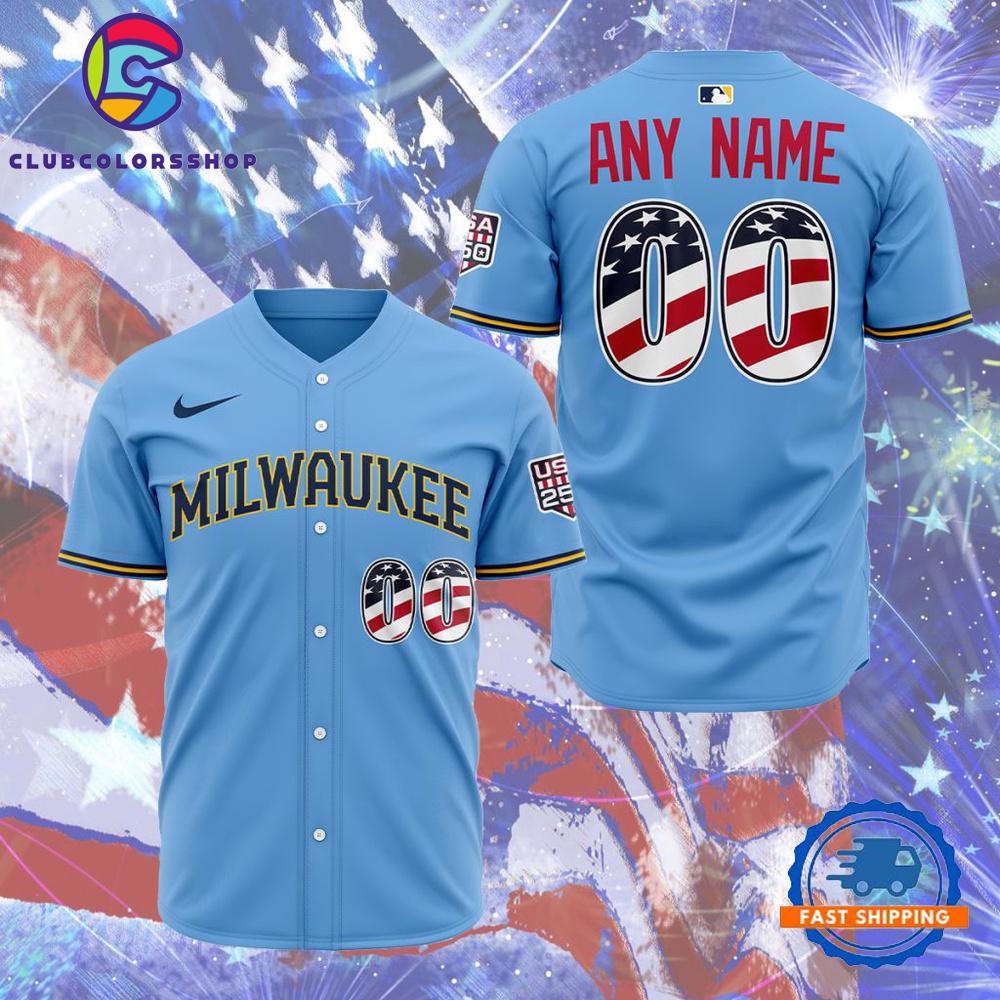 MLB Milwaukee Brewers Personalized 2026 Stars And Stripes 4th Of July Baseball Jersey