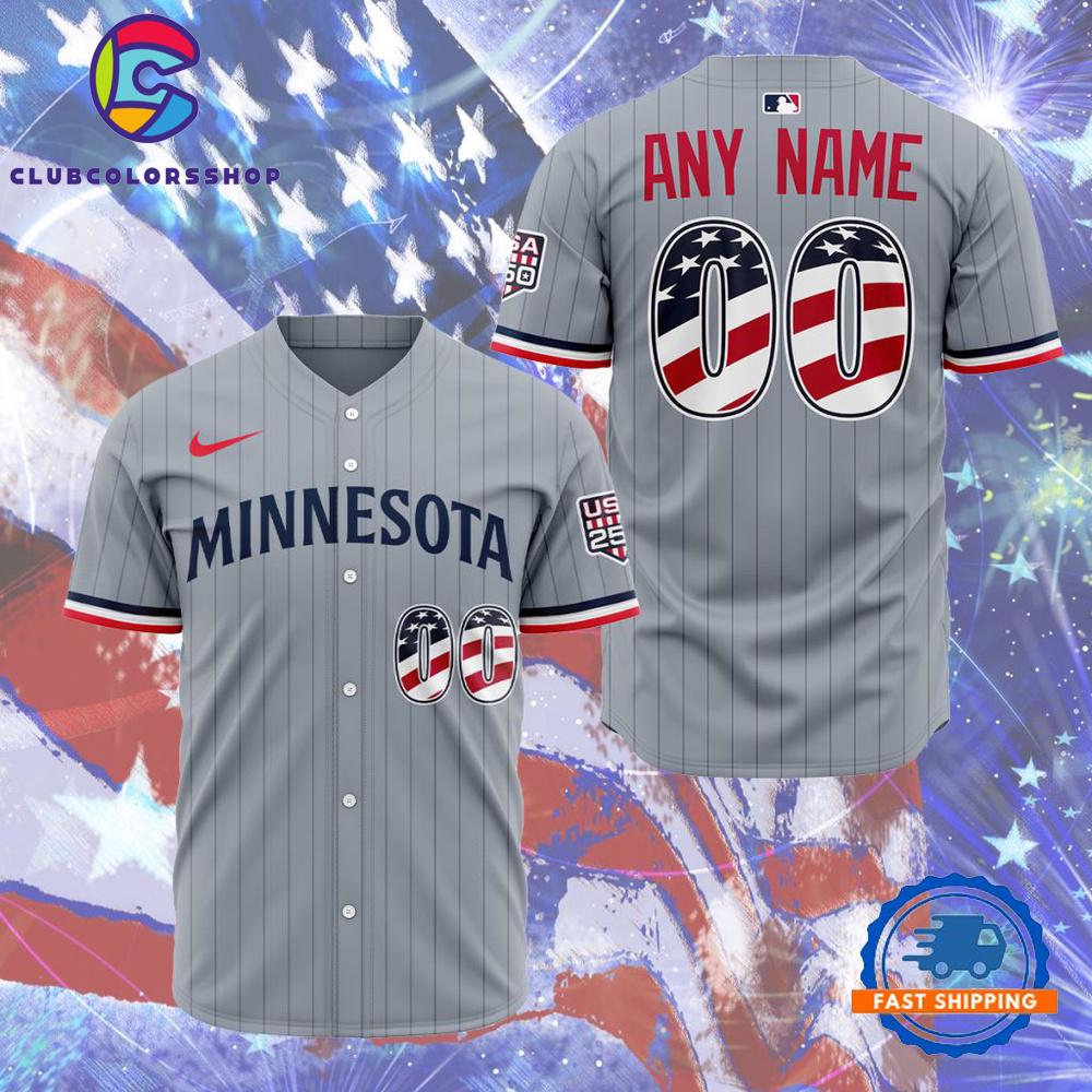 MLB Minnesota Twins Personalized 2026 Stars And Stripes 4th Of July Baseball Jersey