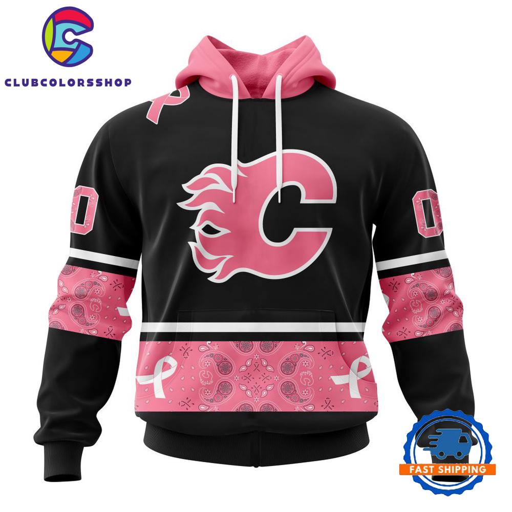 NHL Calgary Flames In Classic Style With Paisley WE WEAR PINK BREAST CANCER Hoodie, T Shirt, Sweatshirt