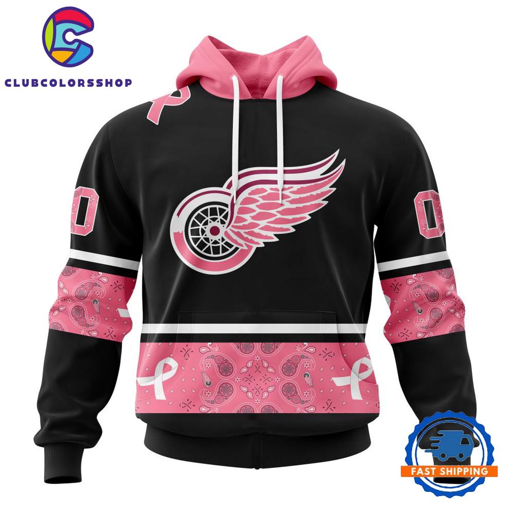 NHL Detroit Red Wings In Classic Style With Paisley WE WEAR PINK BREAST CANCER Hoodie, T Shirt, Sweatshirt