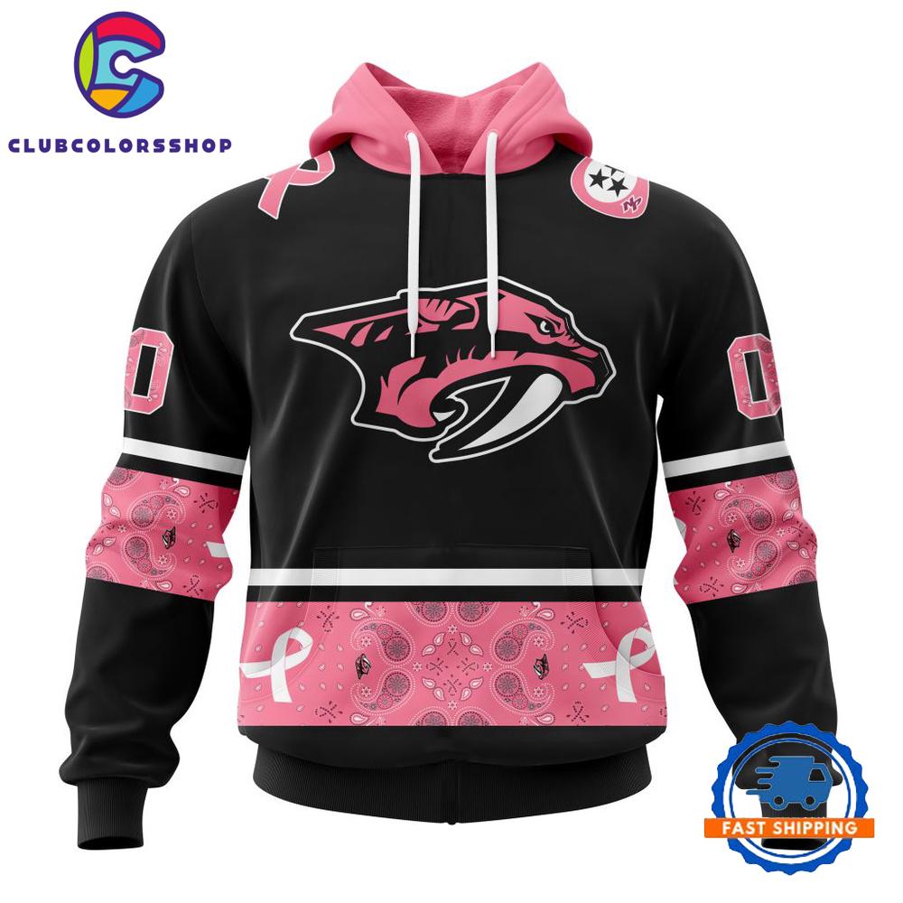 NHL Nashville Predators In Classic Style With Paisley WE WEAR PINK BREAST CANCER Hoodie, T Shirt, Sweatshirt