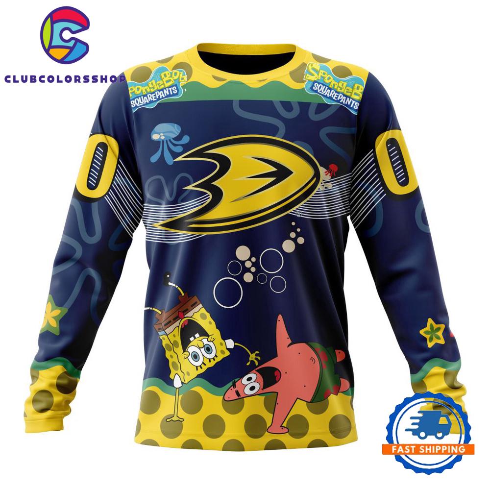 NHL Anaheim Ducks Specialized Jersey With SpongeBob Hoodie, T Shirt NHL Anaheim Ducks Specialized Jersey With SpongeBob Hoodie, T Shirt