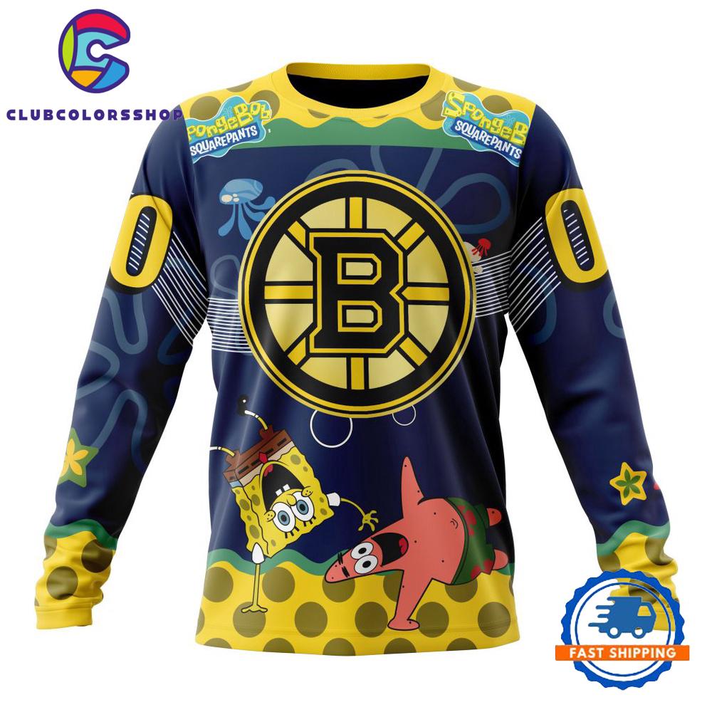 NHL Boston Bruins Specialized Jersey With SpongeBob Hoodie, T Shirt NHL Boston Bruins Specialized Jersey With SpongeBob Hoodie, T Shirt