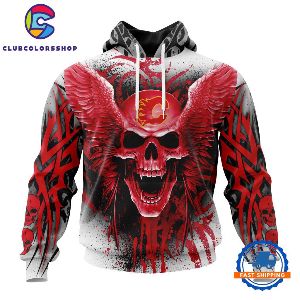 NHL Calgary Flames Special Kits With Skull Art Hoodie, T Shirt