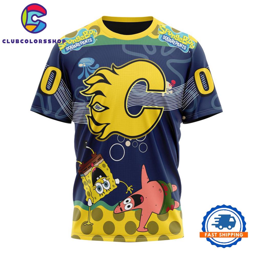 NHL Calgary Flames Specialized Jersey With SpongeBob Hoodie, T Shirt NHL Calgary Flames Specialized Jersey With SpongeBob Hoodie, T Shirt