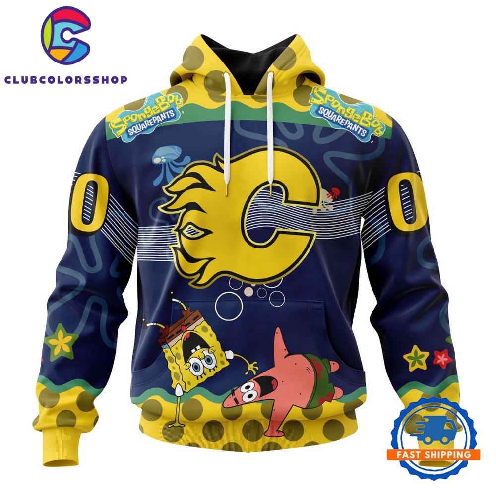 NHL Calgary Flames Specialized Jersey With SpongeBob Hoodie, T Shirt