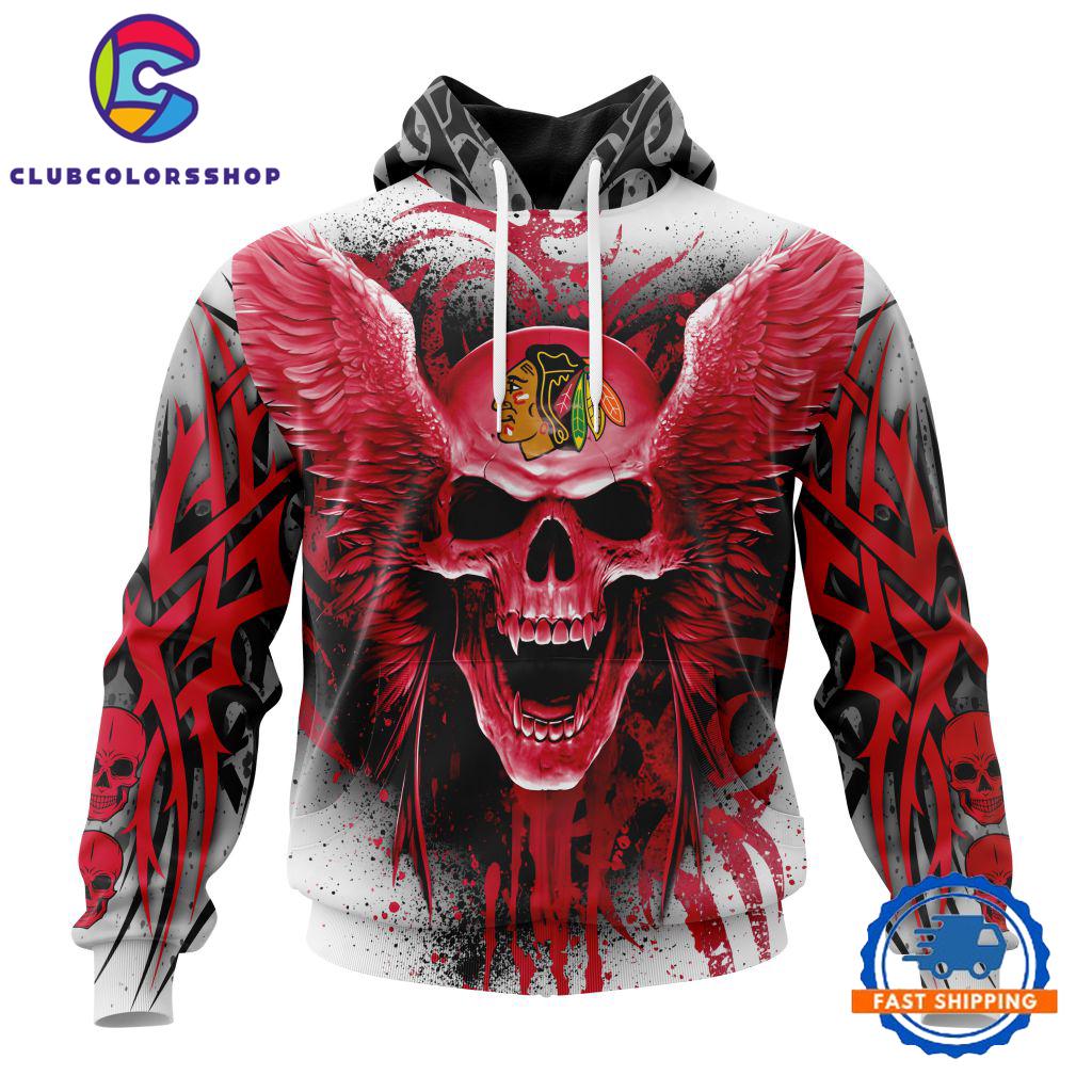 NHL Chicago Blackhawks Special Kits With Skull Art Hoodie, T Shirt