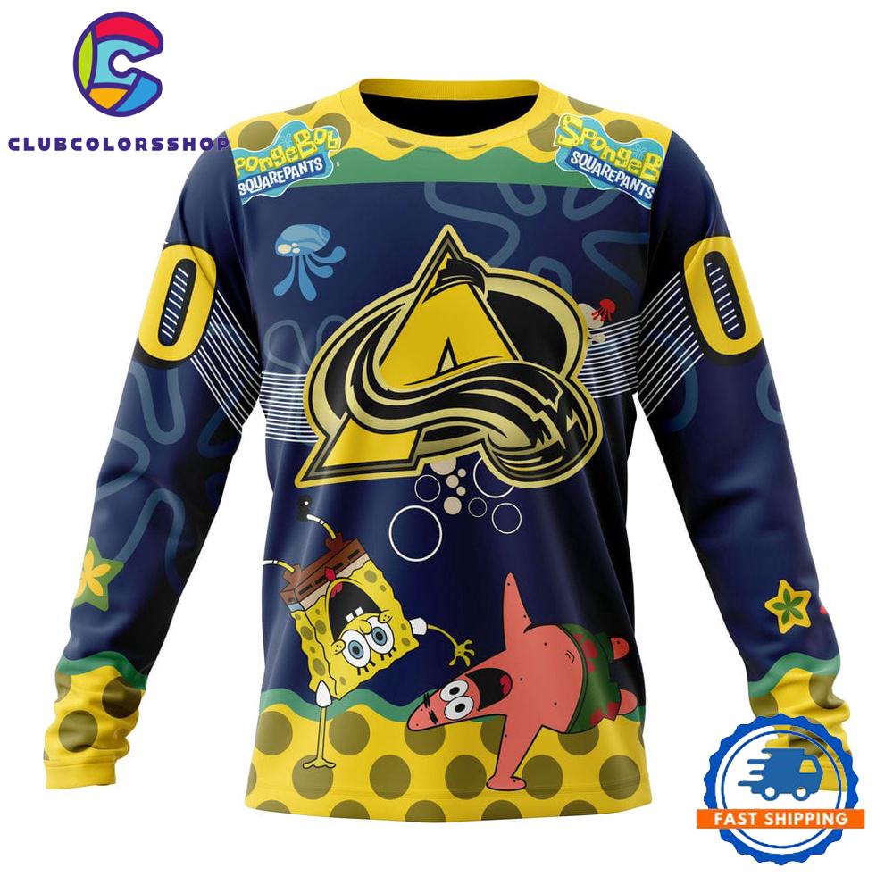 NHL Colorado Avalanche Specialized Jersey With SpongeBob Hoodie, T Shirt NHL Colorado Avalanche Specialized Jersey With SpongeBob Hoodie, T Shirt