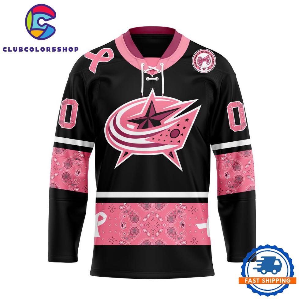 NHL Columbus Blue Jackets In Classic Style With Paisley IN OCTOBER WE WEAR PINK BREAST CANCER Hockey Jersey