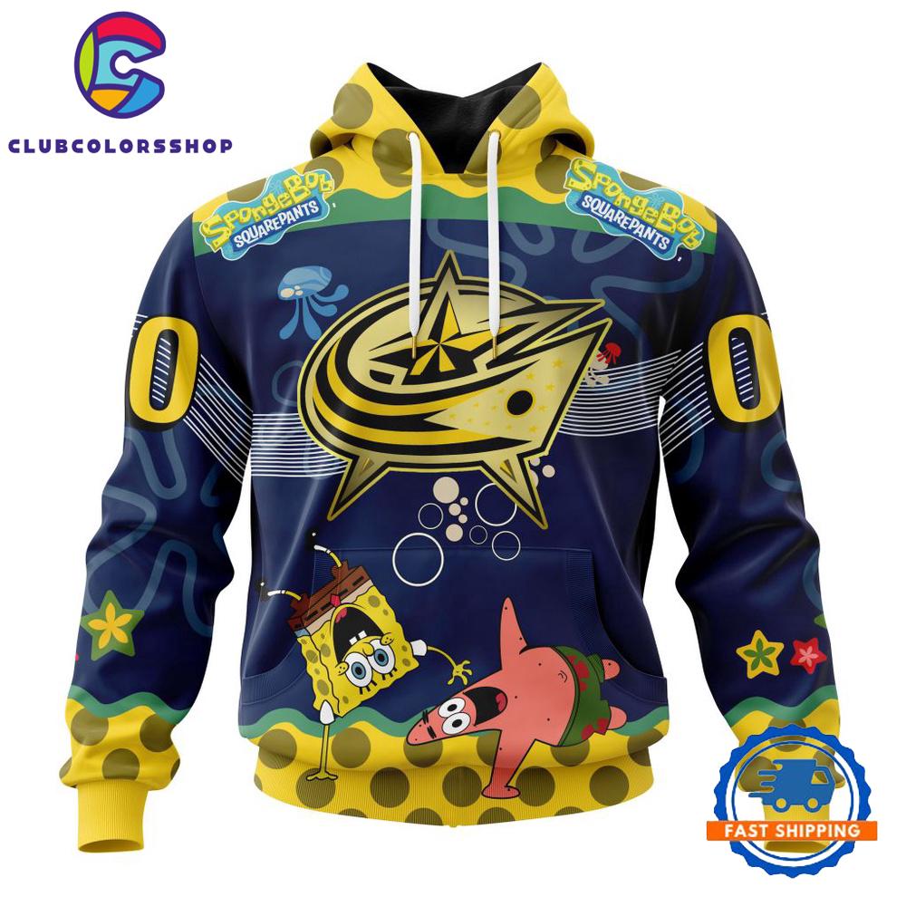 NHL Columbus Blue Jackets Specialized Jersey With SpongeBob Hoodie, T Shirt