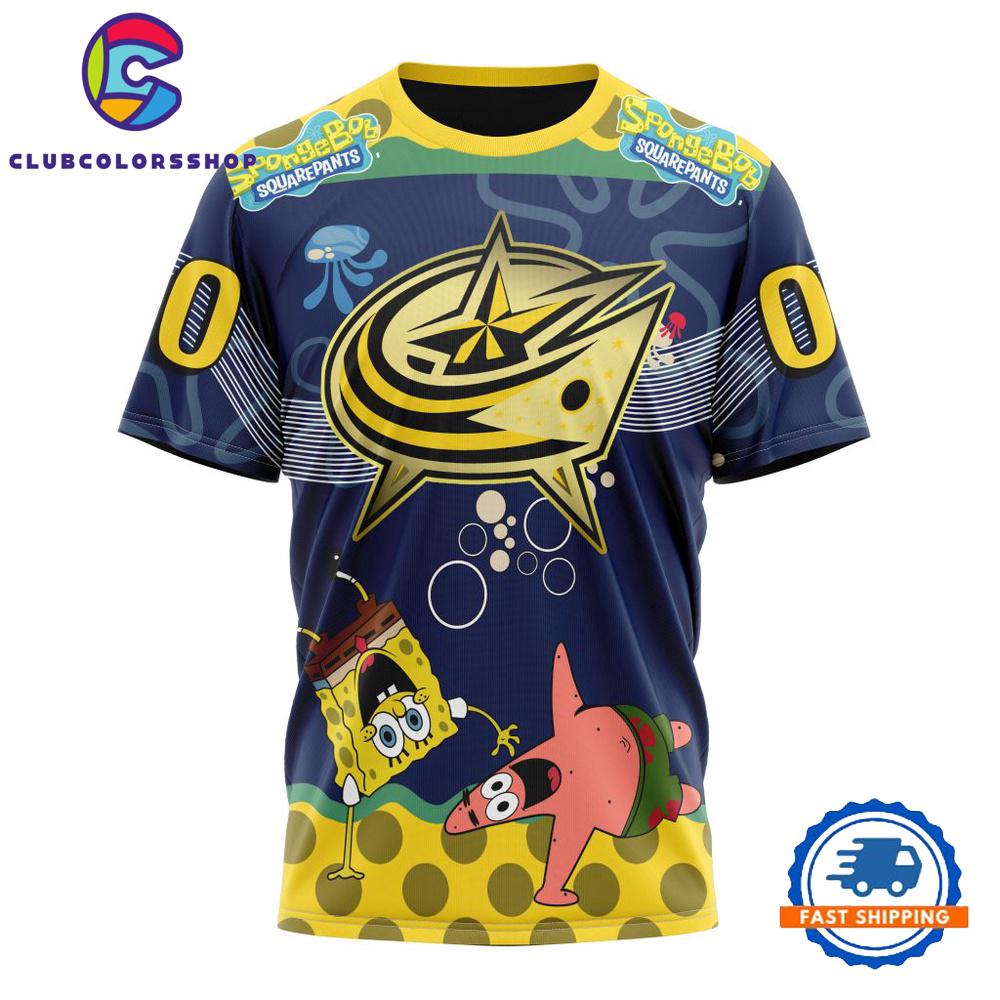 NHL Columbus Blue Jackets Specialized Jersey With SpongeBob Hoodie, T Shirt NHL Columbus Blue Jackets Specialized Jersey With SpongeBob Hoodie, T Shirt