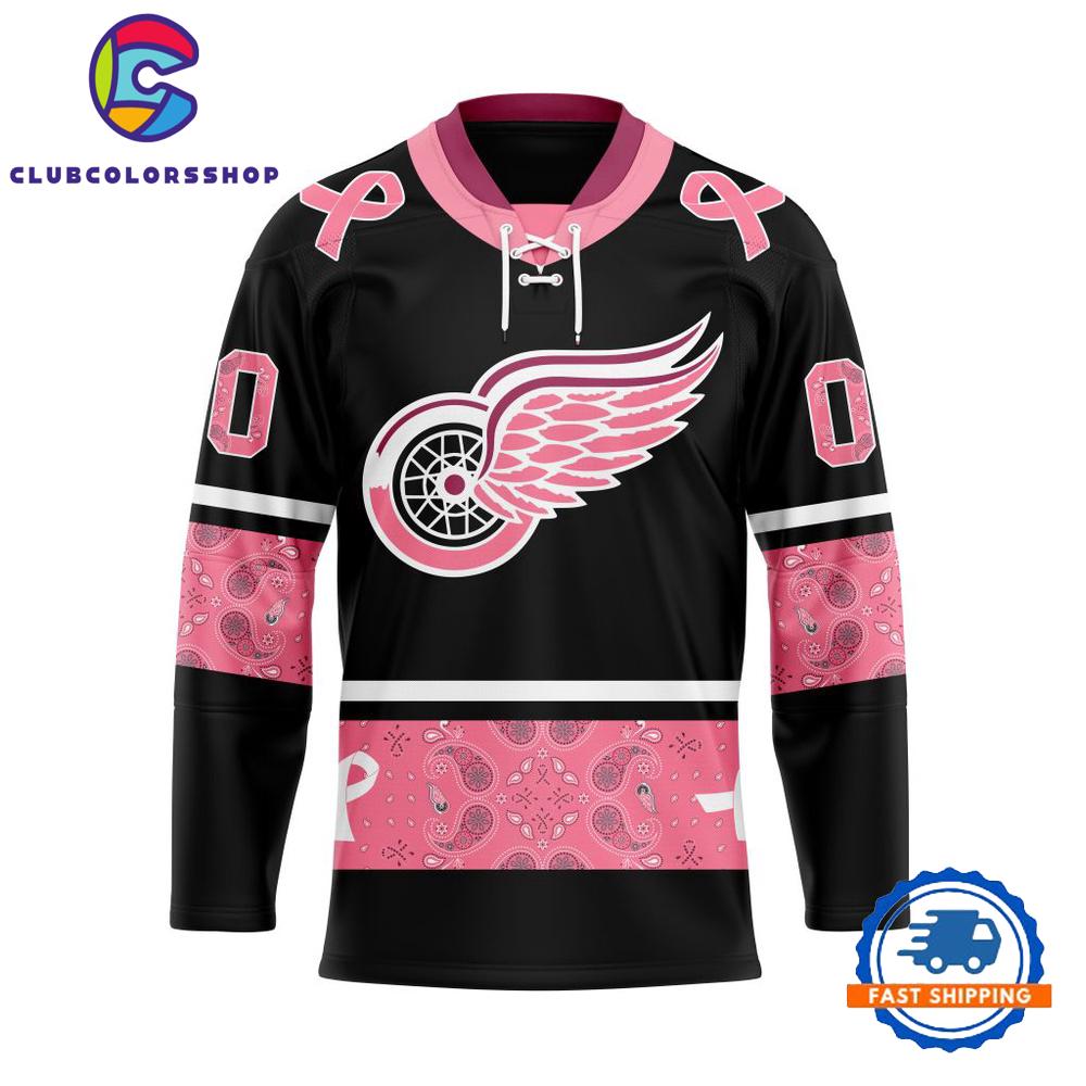 NHL Detroit Red Wings In Classic Style With Paisley IN OCTOBER WE WEAR PINK BREAST CANCER Hockey Jersey