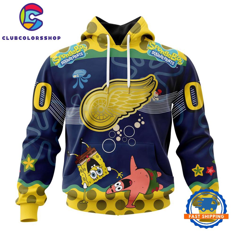 NHL Detroit Red Wings Specialized Jersey With SpongeBob Hoodie, T Shirt