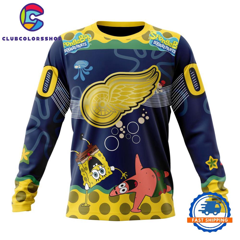 NHL Detroit Red Wings Specialized Jersey With SpongeBob Hoodie, T Shirt NHL Detroit Red Wings Specialized Jersey With SpongeBob Hoodie, T Shirt