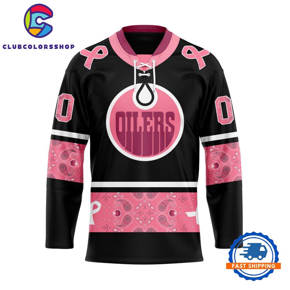 NHL Edmonton Oilers In Classic Style With Paisley IN OCTOBER WE WEAR PINK BREAST CANCER Hockey Jersey