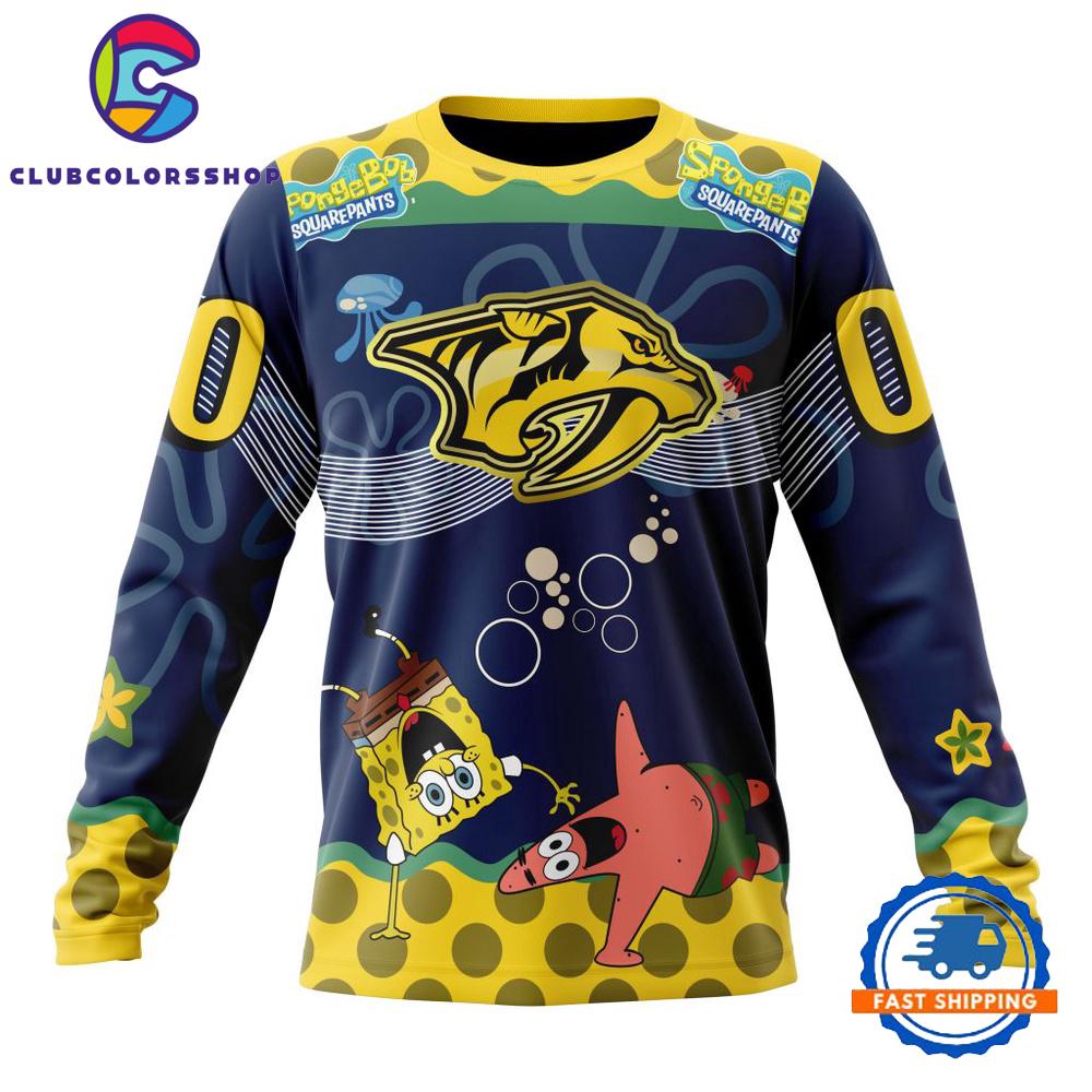 NHL Nashville Predators Specialized Jersey With SpongeBob Hoodie, T Shirt NHL Nashville Predators Specialized Jersey With SpongeBob Hoodie, T Shirt