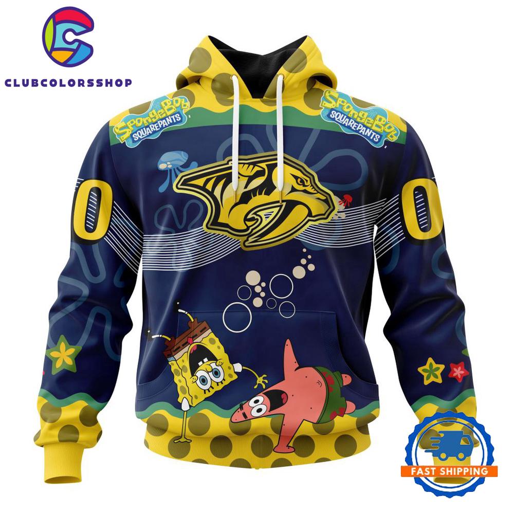 NHL Nashville Predators Specialized Jersey With SpongeBob Hoodie, T Shirt