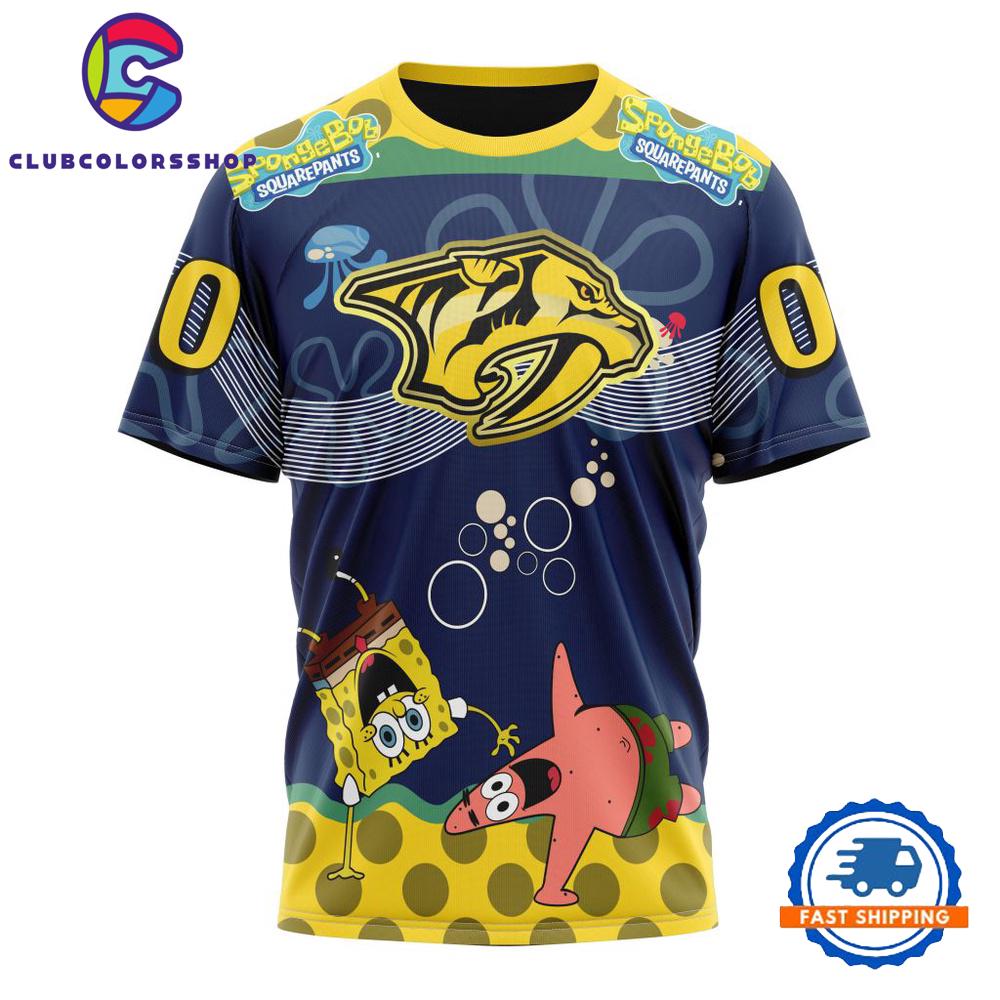 NHL Nashville Predators Specialized Jersey With SpongeBob Hoodie, T Shirt NHL Nashville Predators Specialized Jersey With SpongeBob Hoodie, T Shirt