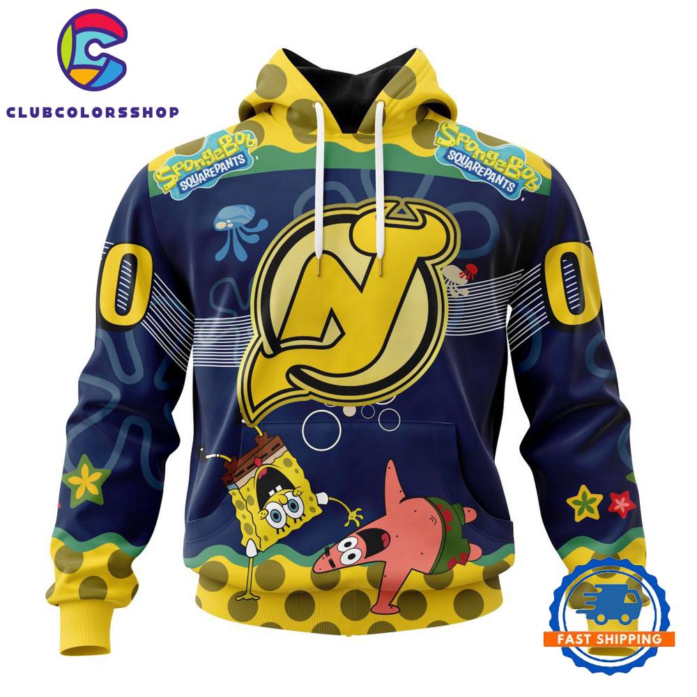 NHL New Jersey Devils Specialized Jersey With SpongeBob Hoodie, T Shirt
