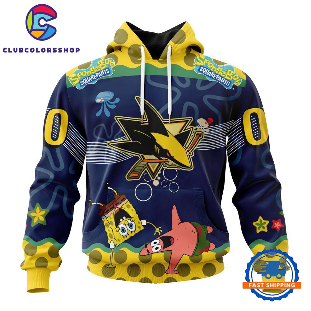 NHL San Jose Sharks Specialized Jersey With SpongeBob Hoodie, T Shirt