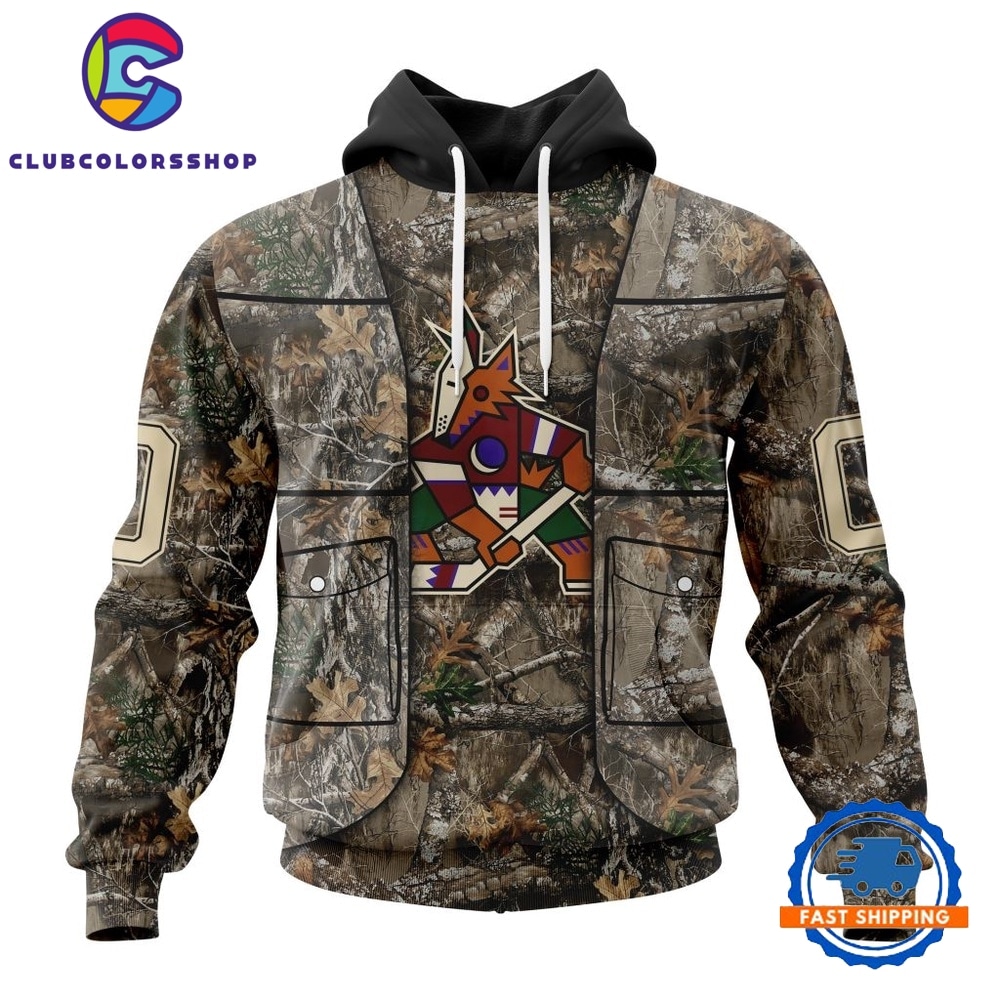 NHL Arizona Coyotes Specialized Unisex Vest Kits With Realtree Camo Hoodie, T Shirt