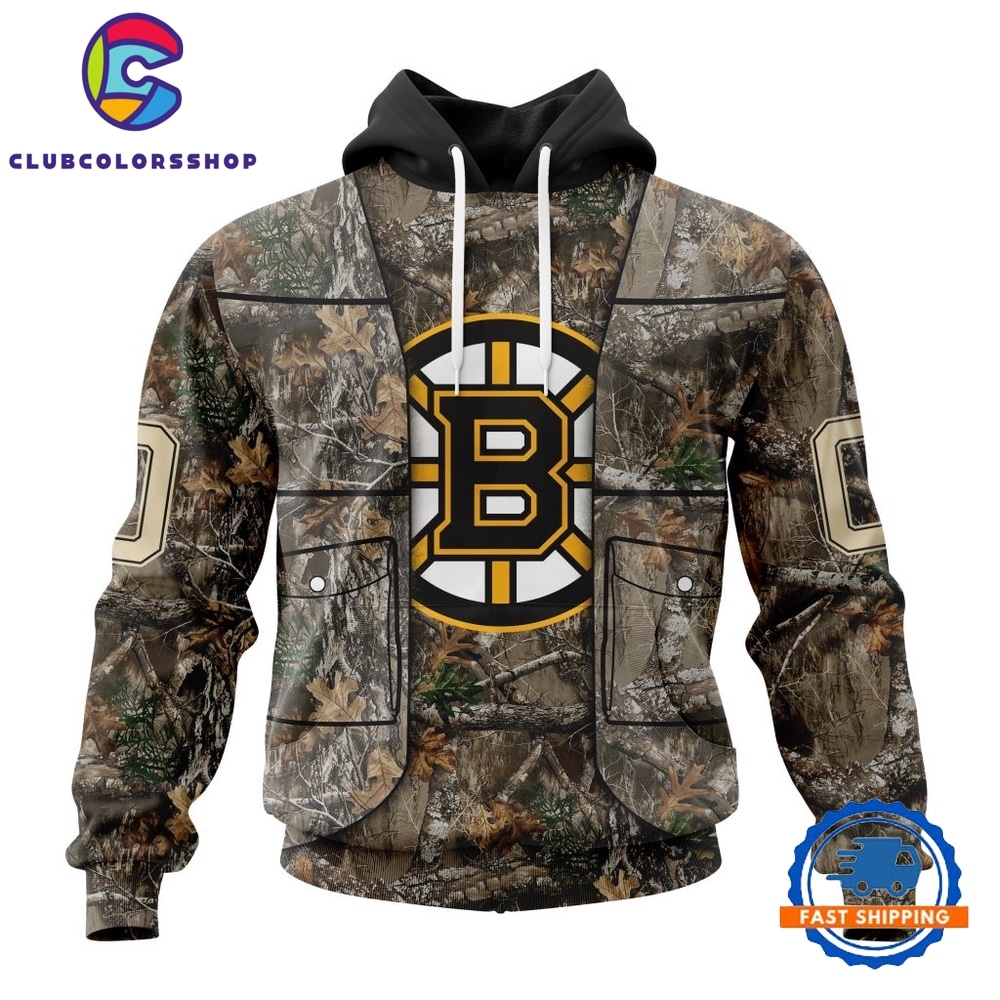 NHL Boston Bruins Specialized Unisex Vest Kits With Realtree Camo Hoodie, T Shirt