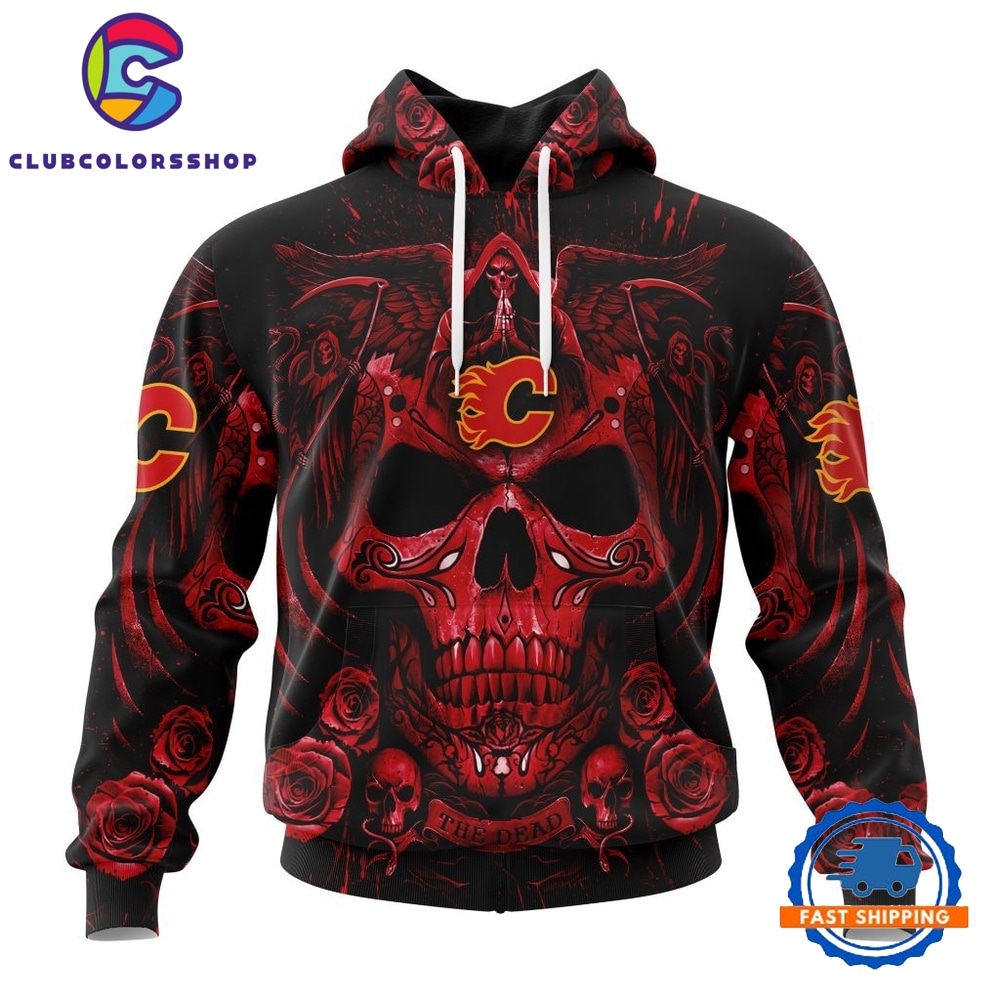 NHL Calgary Flames Special Design Halloween With Skull Art Hoodie, T Shirt