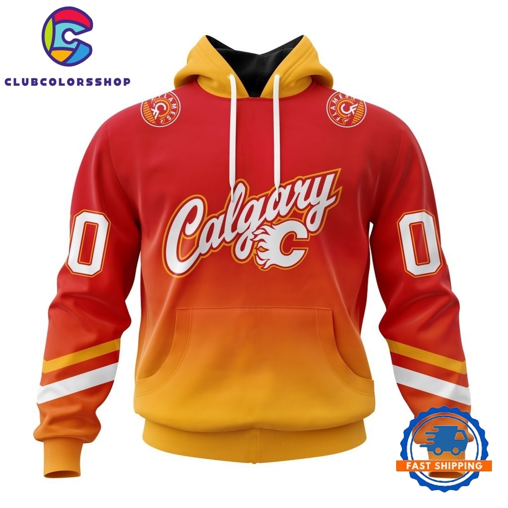 NHL Calgary Flames Special Retro Gradient Design Hoodie, T Shirt